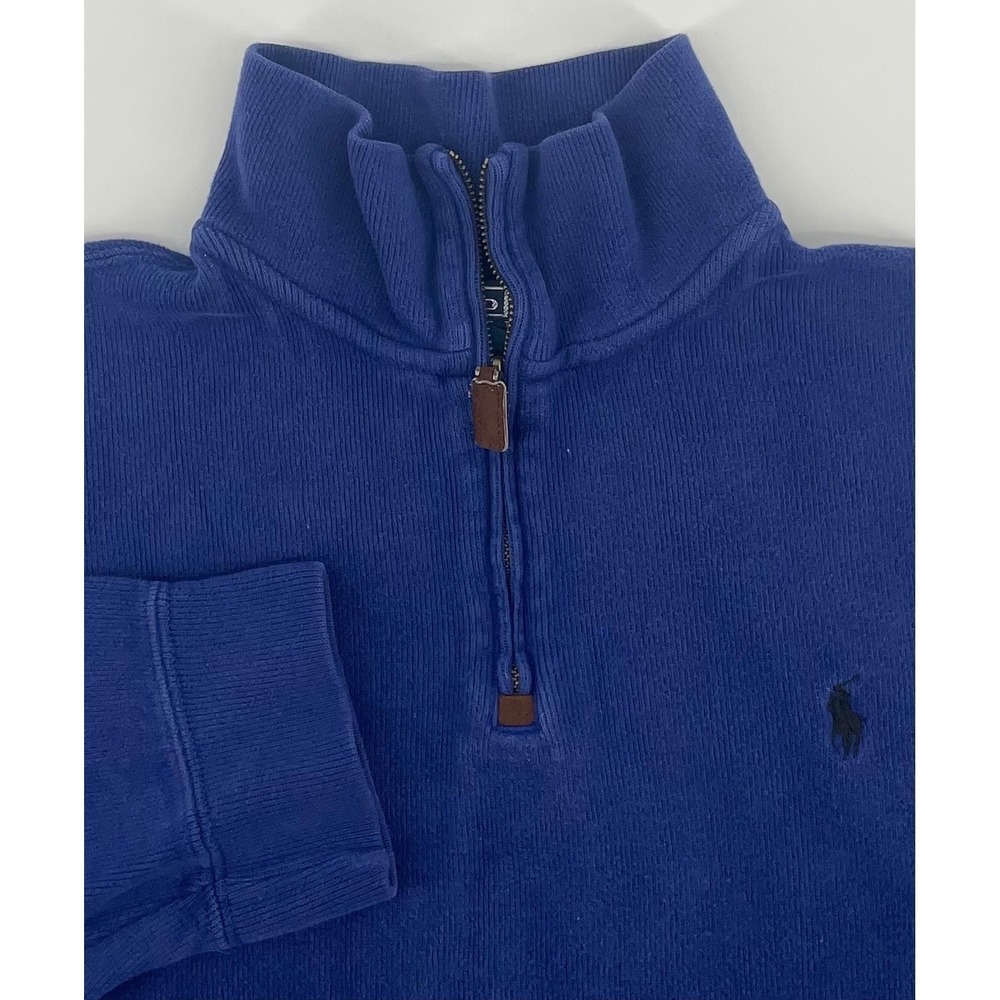 Polo Ralph Lauren 1/4 Zip Pullover Mens Lg Blue Ribbed Sweater Preppy Old Money